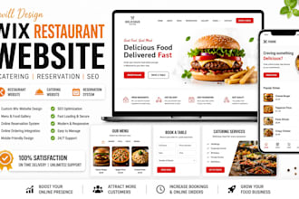design wix restaurant website, catering business website reservation website seo