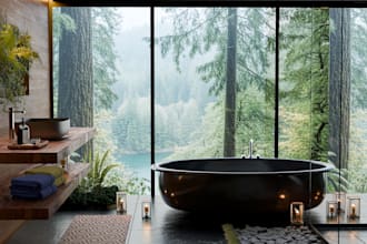 create luxury bathroom interior design with realistic 3d render