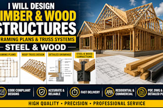 design timber and wood structure, framing and trusses plan steel wood