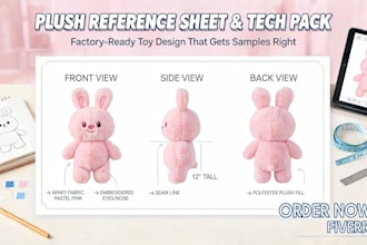 illustrate plush reference sheet toy designs detailed concept art ych teck pack