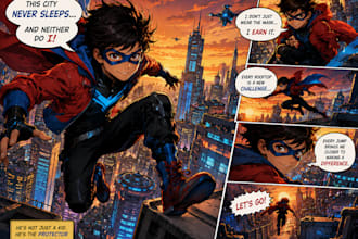 create colorful comic book illustrations and comic pages