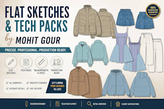 design apparel tech packs and garment flat sketches