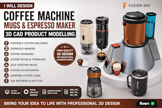 design coffee machine mugs, espresso maker 3d cad product modelling in fusion360