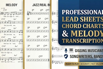 create professional lead sheet music chord chart or song melody transcription