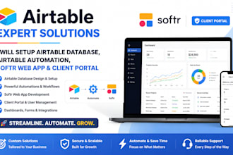 setup airtable database, airtable automation, softr web app and client portal