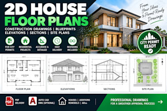 2d floor plans, construction drawings, blueprints and site plans for city permit