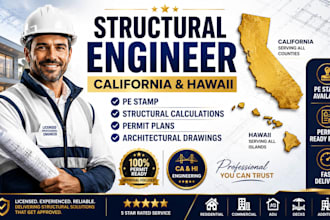 structural engineer, architectural drawing, stamp in california and hawaii