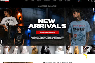 design a modern shopify store for streetwear, beauty, pet and home decor brands