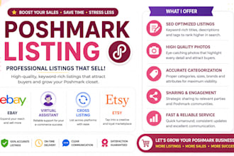 upload poshmark product cross listing etsy ebay virtual assistant listing