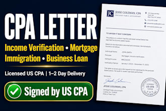 write a CPA letter, comfort letter, and income verification as a licensed US CPA