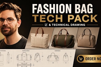 do fashion bag tech pack and technical drawing for tote, duffle and hand bag