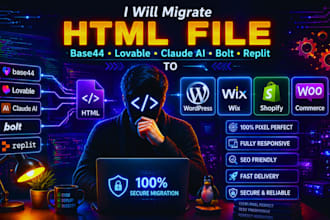 migrate html file base44 lovable claude ai bolt replit to wordpress wix shopify