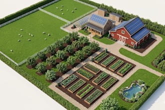 farm design, homestead, permaculture, 2d and 3d farm designs and land layouts