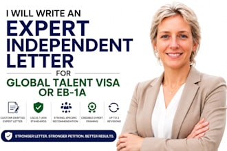 write an arms length expert independent letter for global talent visa or eb1a