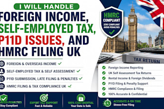 handle foreign income, self employed tax, p11d issues, and hmrc filing UK