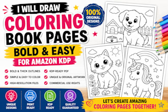 draw coloring book pages bold and easy for amazon KDP