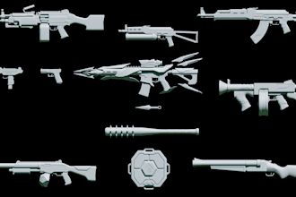 model realistic 3d guns, weapons, props, and game assets