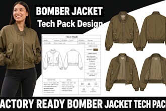 create manufacturer ready bomber jacket tech pack for clothing brands