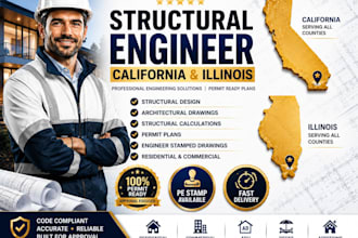 structural engineer, architectural drawing, stamp in california and illinois