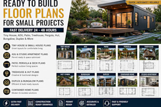 draw 2d 3d tiny house, hut, adu, patio, pergola, treehouse and small house plans