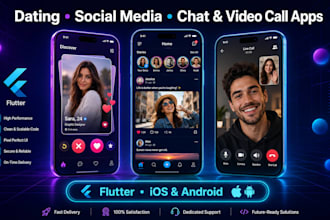 build a flutter app, social media, chat and video chat app for ios and android
