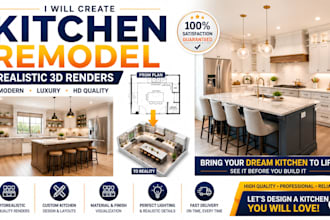 create a high quality 3d render for your kitchen remodel