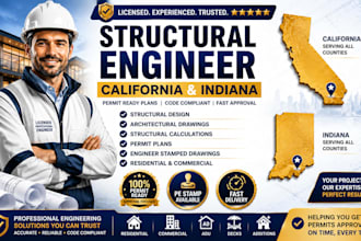 structural engineer, architectural drawing, stamp in california and indiana