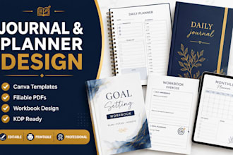 design journal, planner, workbook fillable PDF canva template