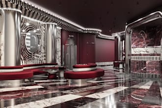 optimize your image to 3d render, hotel lobby,wall design,revit interior palette