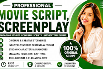 write a movie script, screenplay, or TV series script for your story or history