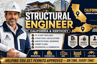 structural engineer, architectural drawing, stamp in california and kentucky