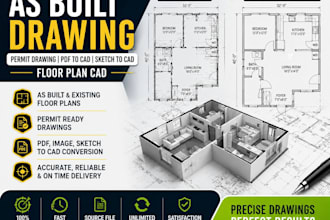 do as built drawing, permit drawing, PDF to cad, sketch to cad, floor plan