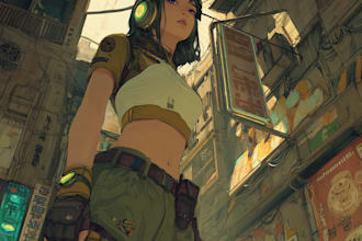 illustrate you as a cyberpunk style character