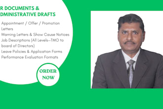 write HR documents, appointment letters, showcause and job description