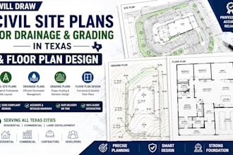 draw civil site plans for drainage and grading in texas and floor plan design
