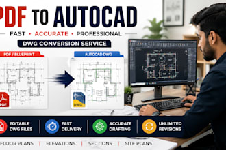 convert PDF, sketch, image, blueprint to autocad dwg file
