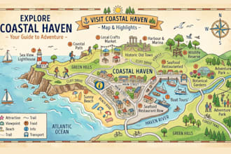 create custom tourist maps, travel maps, and destination illustration