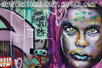 do custom mural art, splash art, graffiti wall poster, marble art for your space