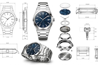create watch techpack technical drawing and factory ready design for manufacture