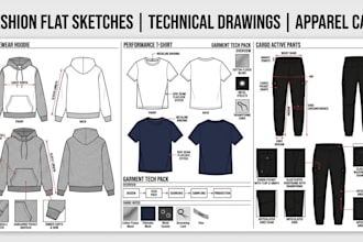 create fashion flat sketches technical drawings and apparel cad designs