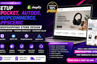 setup spocket autods dropcommerce appscenic shopify dropshipping store design