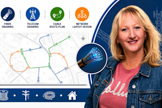 fiber drawing, telecom drawing, cable route plan, network layout design service
