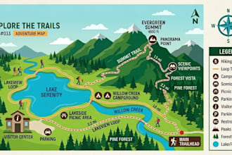 design custom hiking maps, trail maps, park maps, and outdoor adventure guides