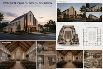 design church, 3d models, floor plans, interior exterior design and renderings