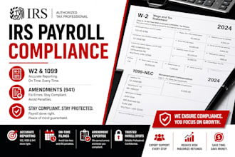 prepare or amend irs payroll taxes w2, w3, 940, 941, 943, 1096, and 1099