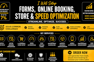 setup wix forms, online booking, store and speed optimization