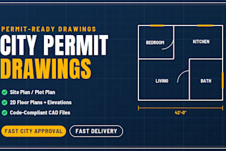 draw city permit drawings, site plan and 2d floor plan for city approval