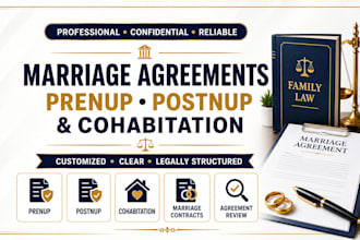 write legal marriage contracts, prenup, postnup and cohabitation agreements