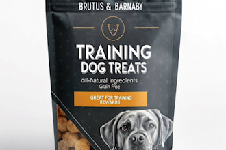 create pet treat packaging, cat, dog food label and 3d product renders