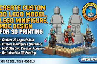 create custom 3d lego model, lego minifigure, moc design for 3d printing